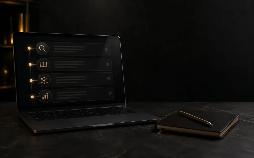 A laptop screen displaying a structured video course interface