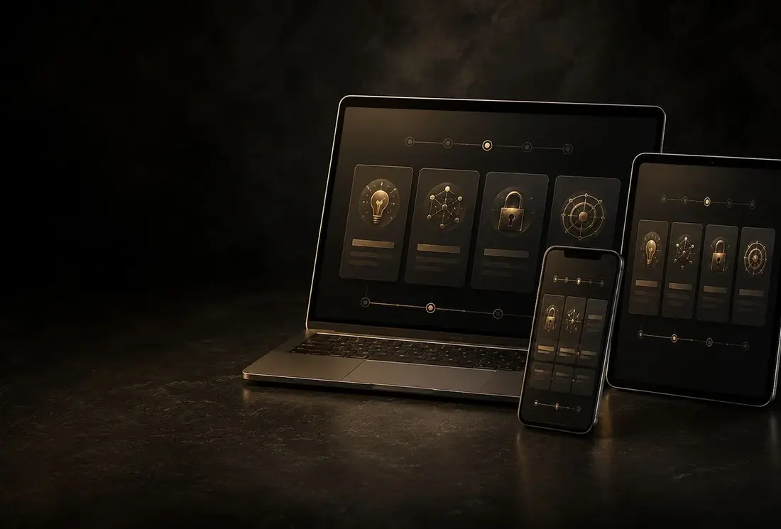 The Cryptocurrency Secrets video course displayed across laptop, tablet, and phone screens